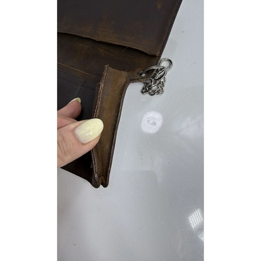 Duluth Trading Co Men Brown Leather Snap Wallet Key Chain Key Ring Clip Patina
